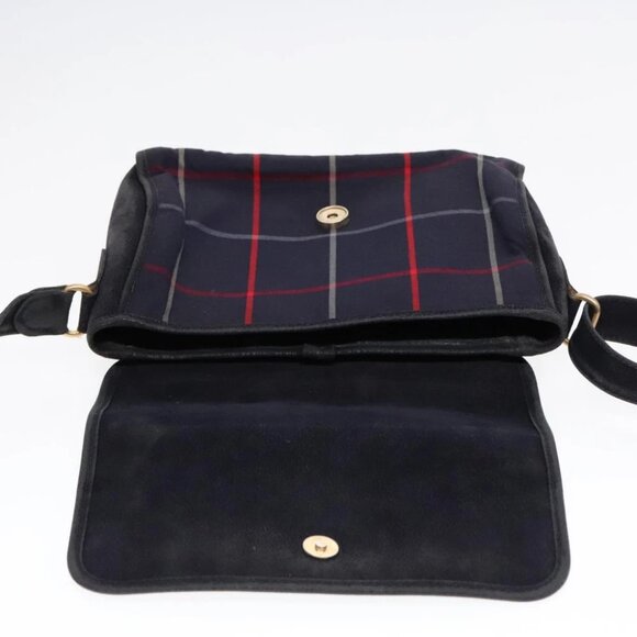 Burberrys Nova Check Shoulder Bag Canvas Navy Gold Auth 92324 - Picture 11 of 16